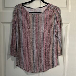 Elegant Striped Button-Accent Blouse